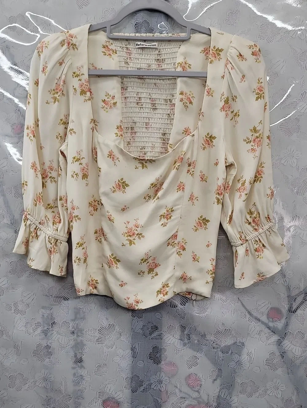 Reformation Ana Floral Square-Neck Blouse Size 6